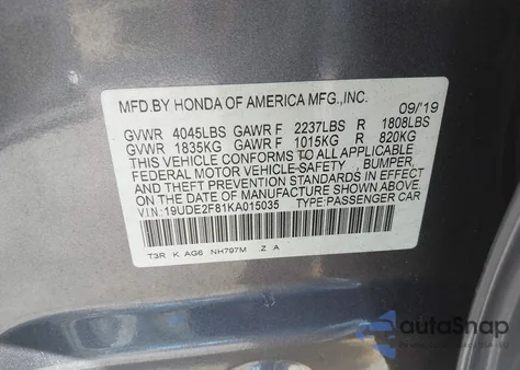 2019 Acura Ilx Premium A-Spec Packages/Technology A-Spec Packages z USA, uszkodzony, nr VIN 19UDE2F81KA015035